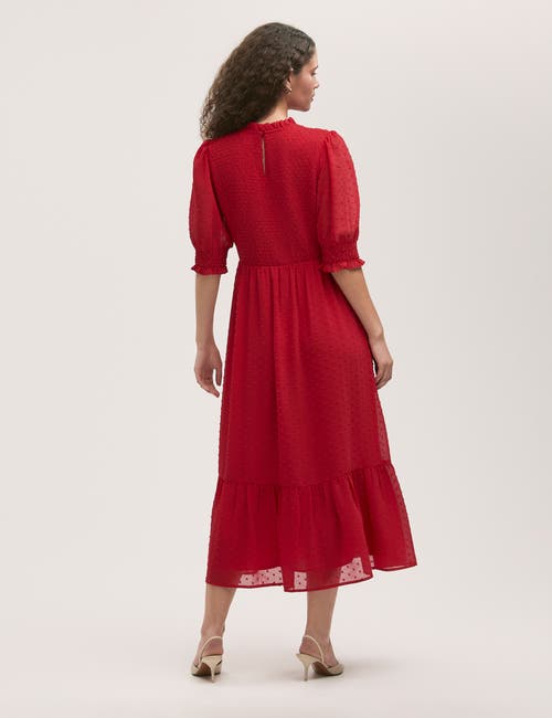 Finery London Amelia 3/4 Sleeve Chiffon Midi Dress In Red