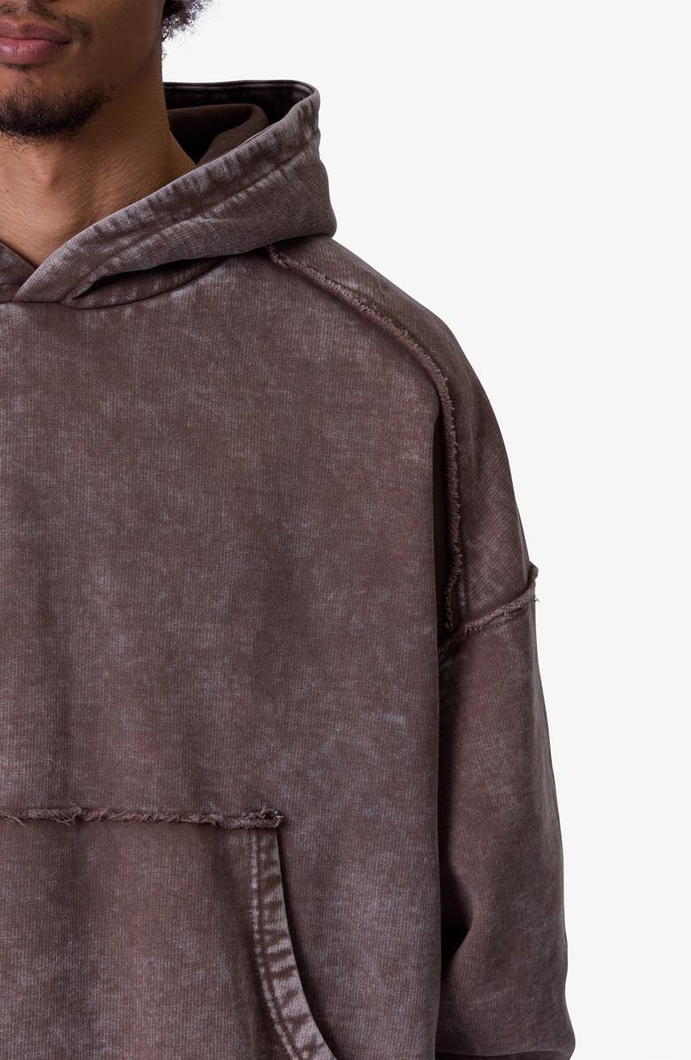 mnml Frayed Seam Acid Wash Cotton Fleece Hoodie, Alternate, color, Brown