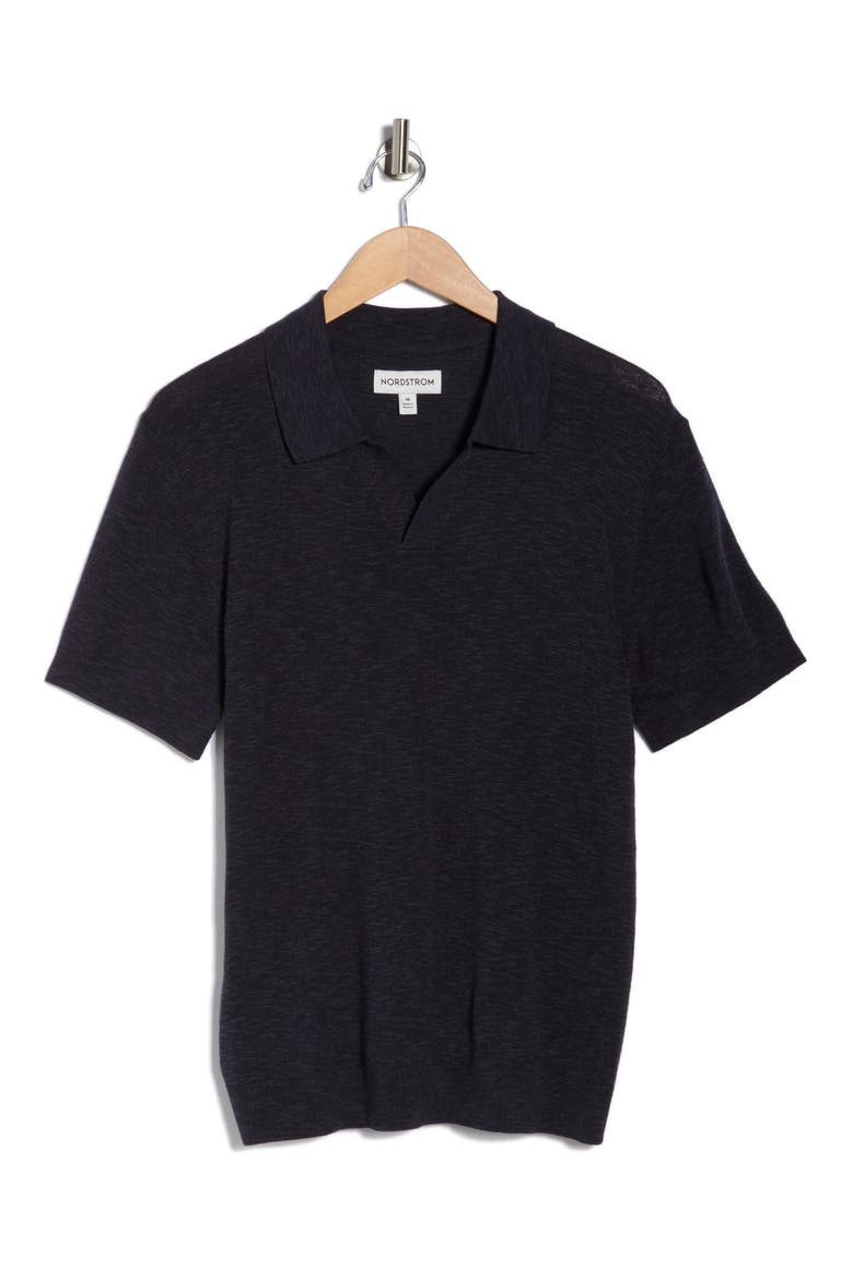 Cotton & Linen Blend Polo Sweater, Alternate, color, NAVY SAPPHIRE