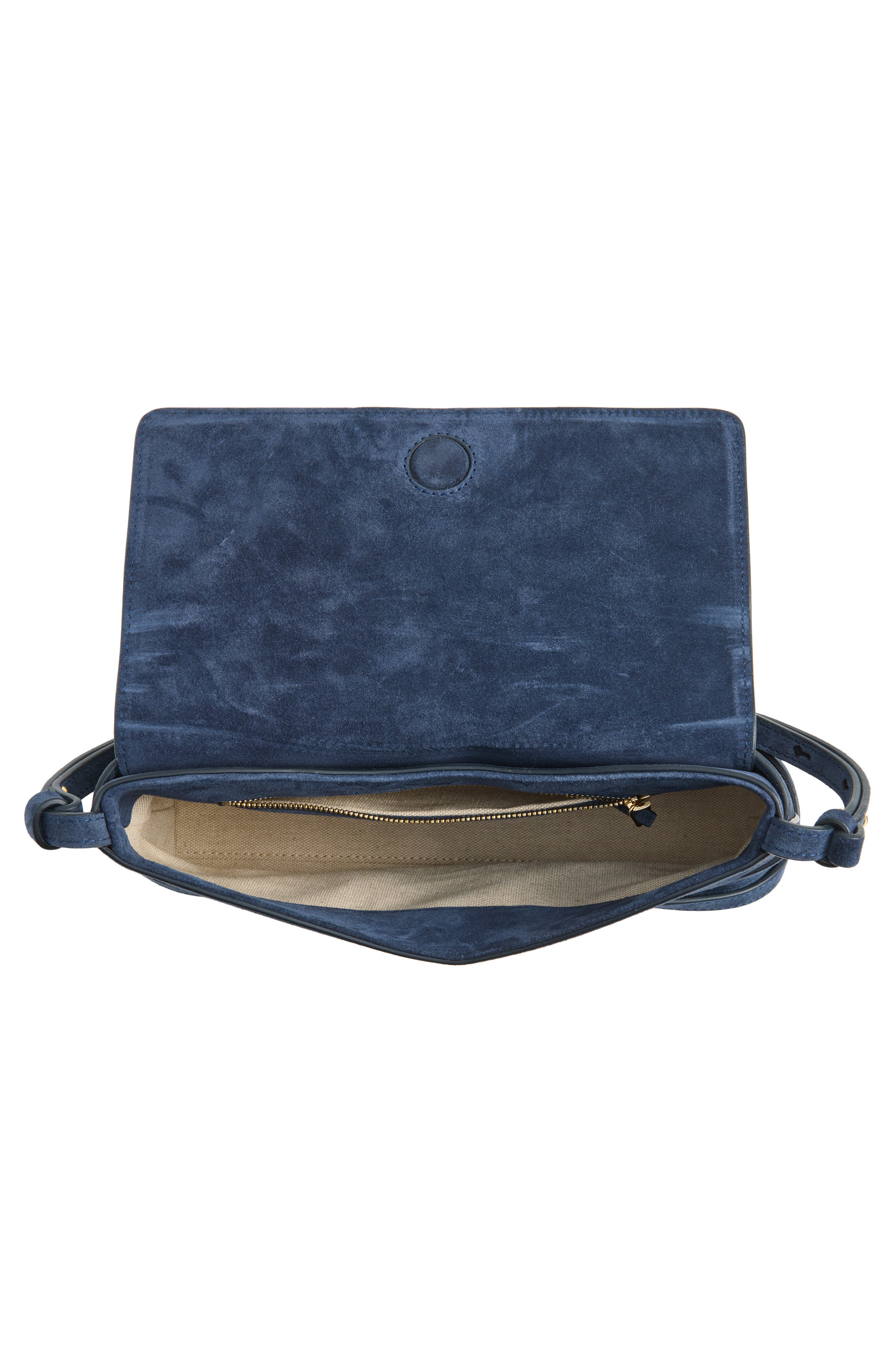 Belted Suede Shoulder Bag, Alternate, color, NAVY