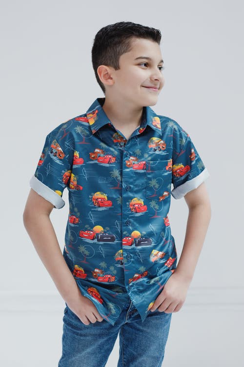 Disney Short Sleeve Button Down Shirt In Blue