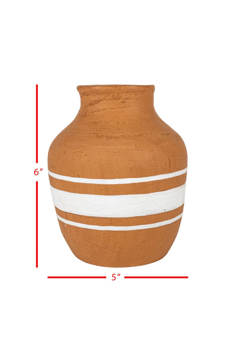 Multi White Stripe Terracotta Vase, Alternate, color, White