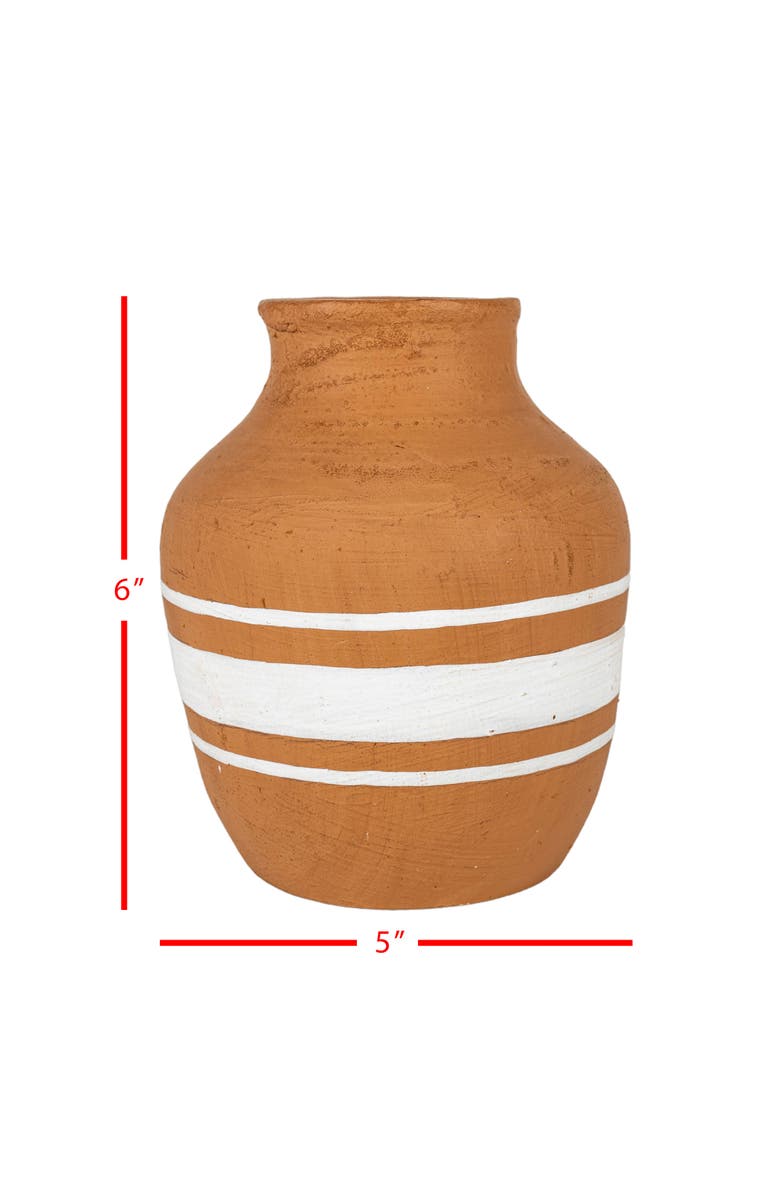 Foreside Home and Garden Multi White Stripe Terracotta Vase, Alternate, color, White