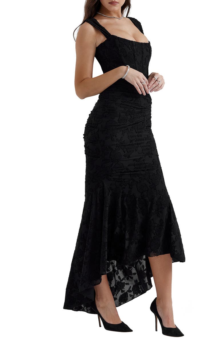 Cesca Floral Ruched High-Low Corset Dress