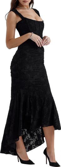Cesca Floral Ruched High-Low Corset Dress