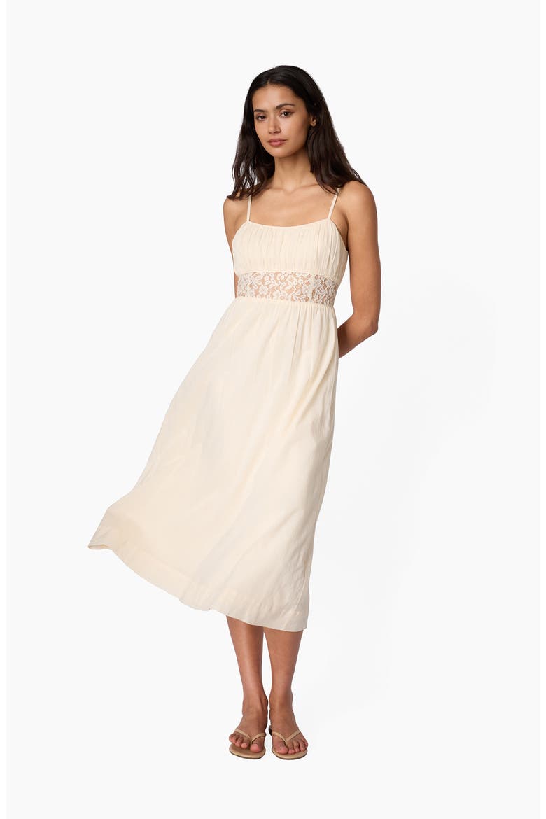 Octavia Lace Inset Cotton Midi Dress, Alternate, color, BONE