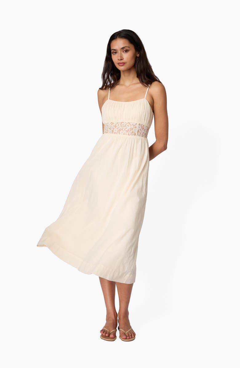 CAMI NYC Octavia Lace Inset Cotton Midi Dress, Alternate, color, Bone