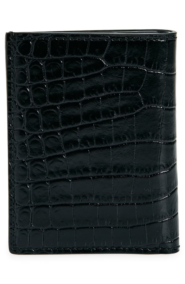 TOM FORD T-Line Croc Embossed Leather Bifold Card Case, Alternate, color,