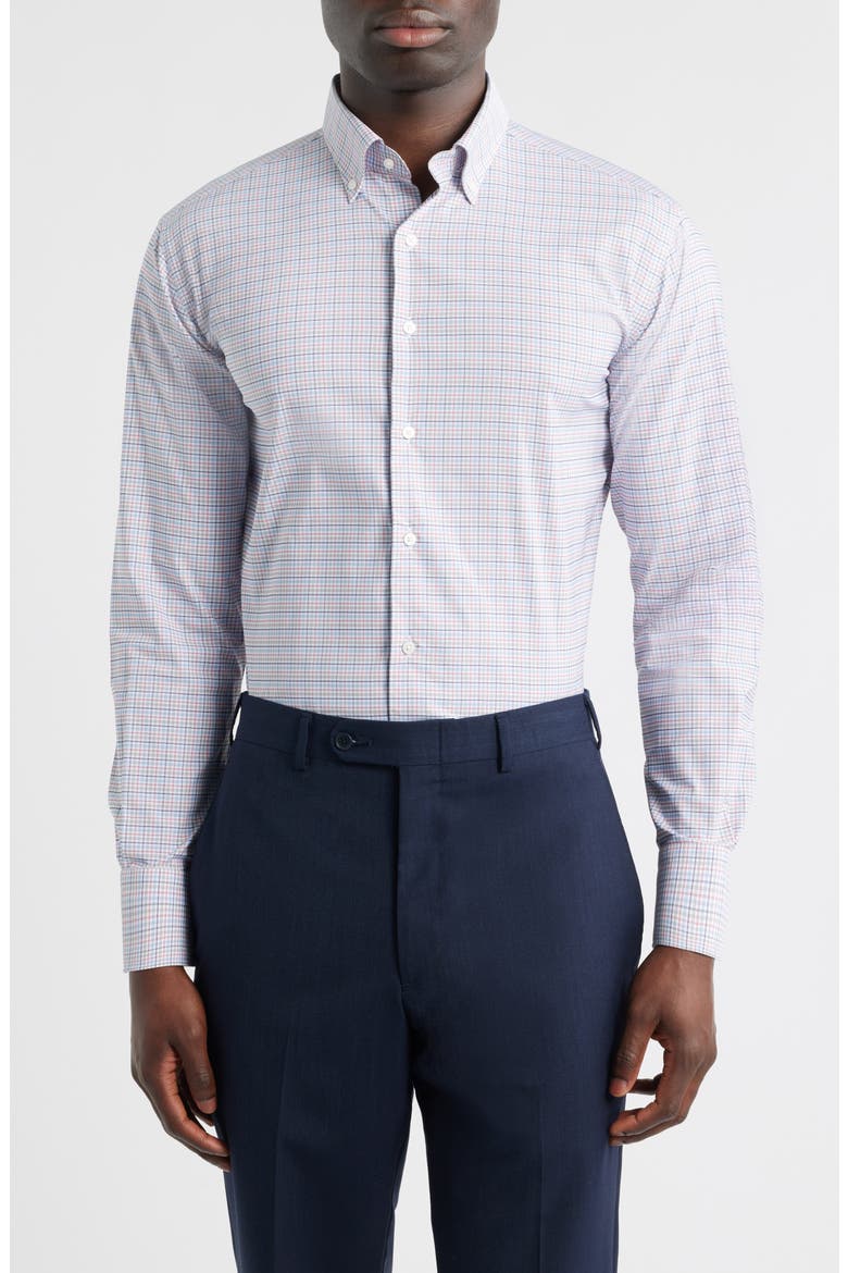 Casey Check Performance Twill Button-Down Shirt, Main, color, NAVY