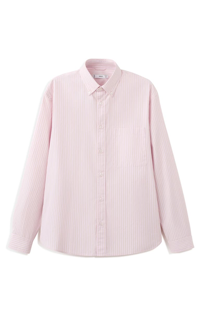 MANGO Relaxed Fit Stripe Cotton Button-Up Shirt, Alternate, color, Pastel Pink