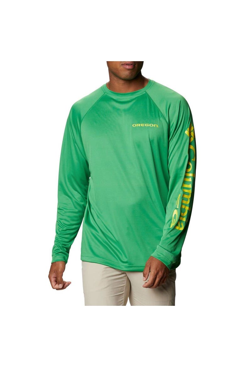 Men's Columbia Green Oregon Ducks Big & Tall Terminal Tackle Raglan Omni-Wick Long Sleeve T-Shirt, Main, color, Green