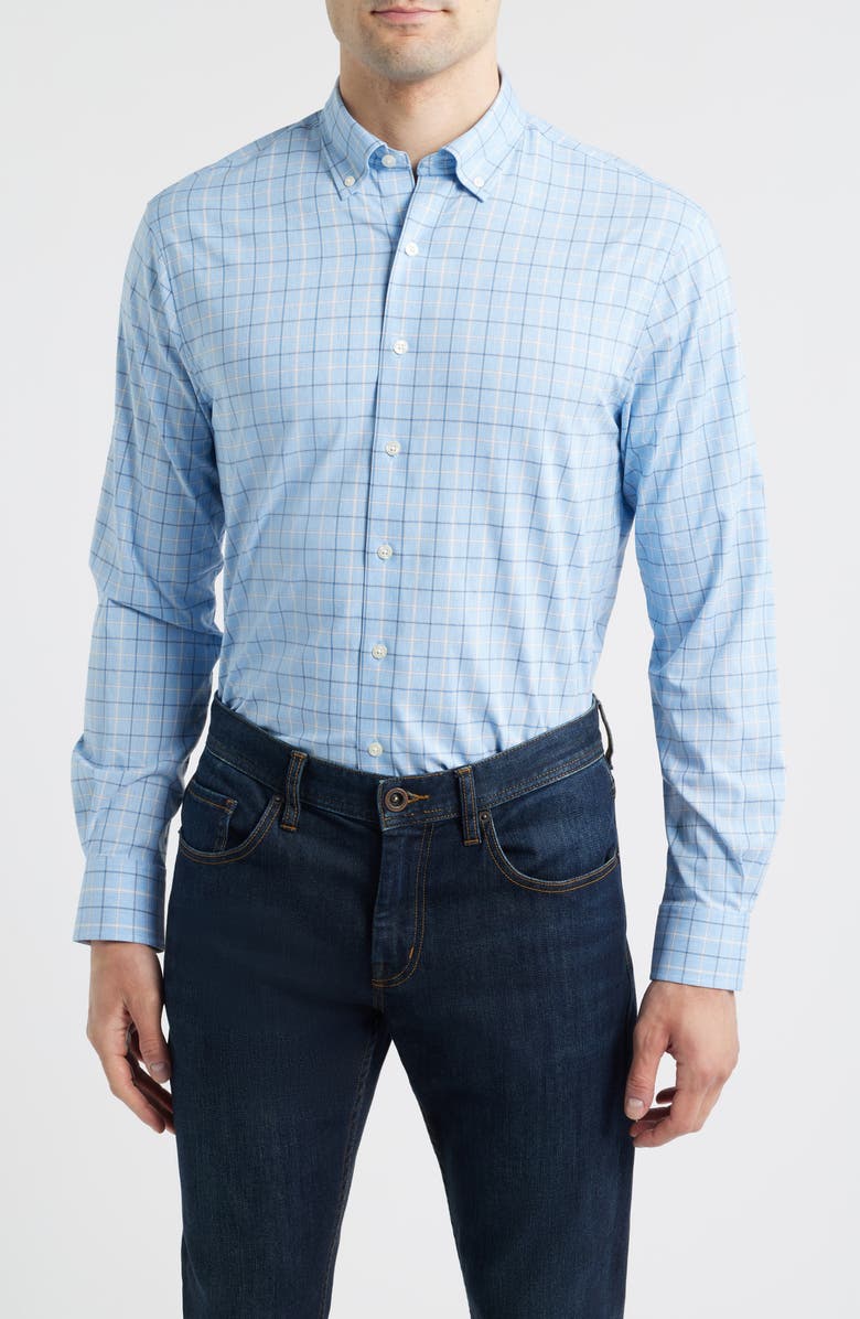 johnnie-O Miramont Windowpane Check Everyday Performance Button-Down Shirt, Main, color, Maliblu