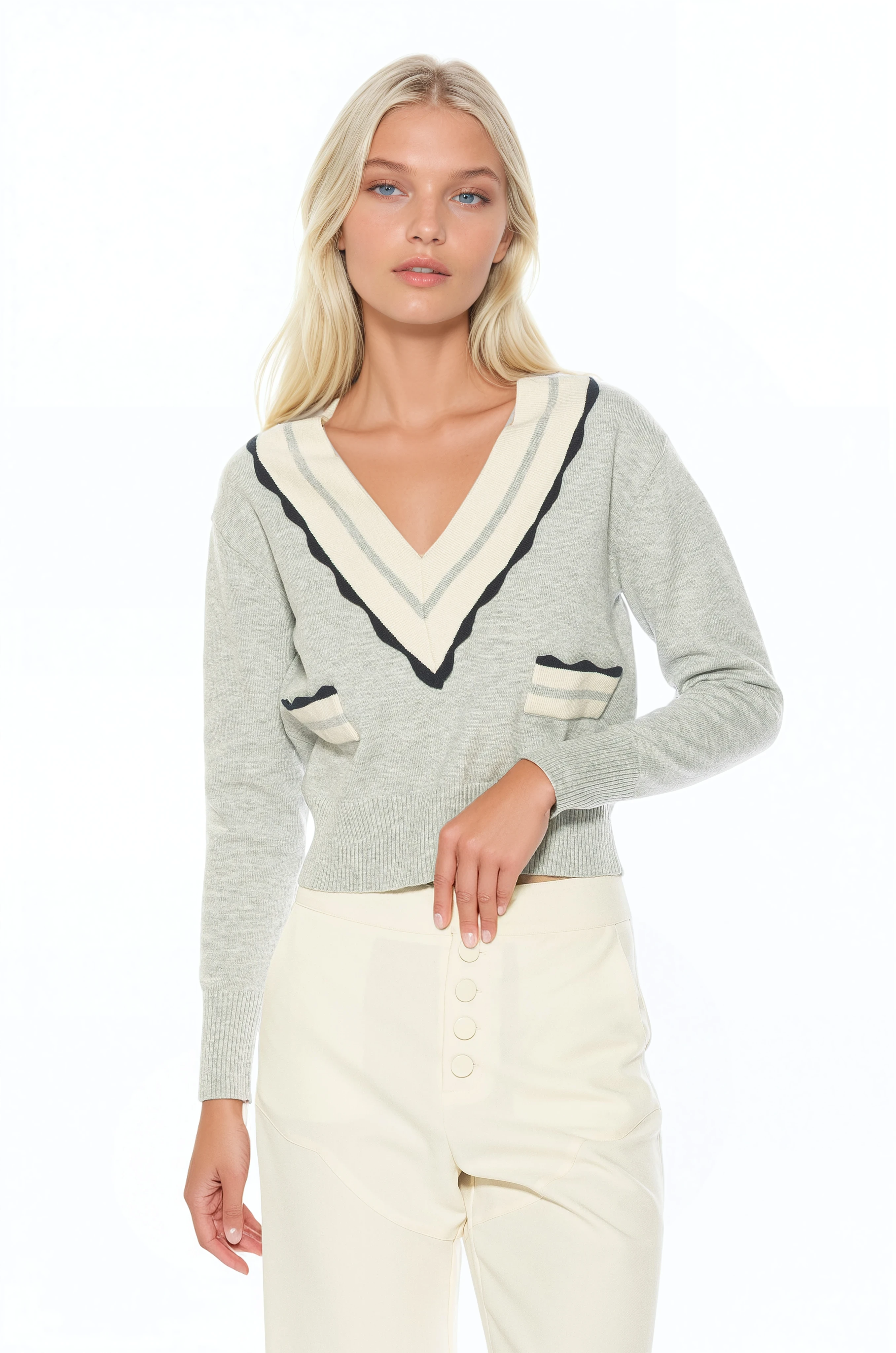 Arden Deep V Contrast Trim Cardigan - image 2