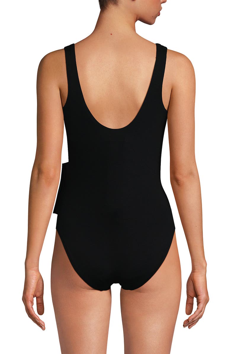 Lands' End Chlorine Resistant Side Tie Wrap High Leg One Piece Swimsuit, Alternate, color, Black