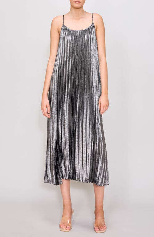 MELLODAY Metallic Pleated Cami Slipdress in Silver 