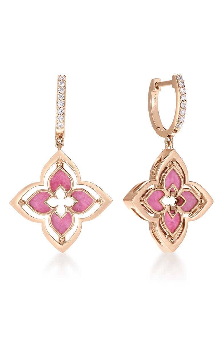 Roberto Coin Venetian Princess Pirouette Diamond Pave Flower Drop Earrings, Main, color, Rose