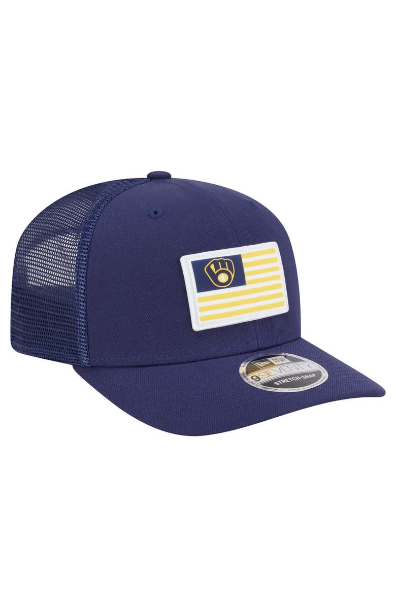New Era Men's New Era Navy Milwaukee Brewers Flag 9SEVENTY Stretch-Snap Hat, Alternate, color, Navy