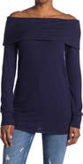 GO COUTURE Foldover Off the Shoulder Tunic Sweater