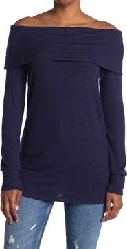 GO COUTURE Foldover Off the Shoulder Tunic Sweater