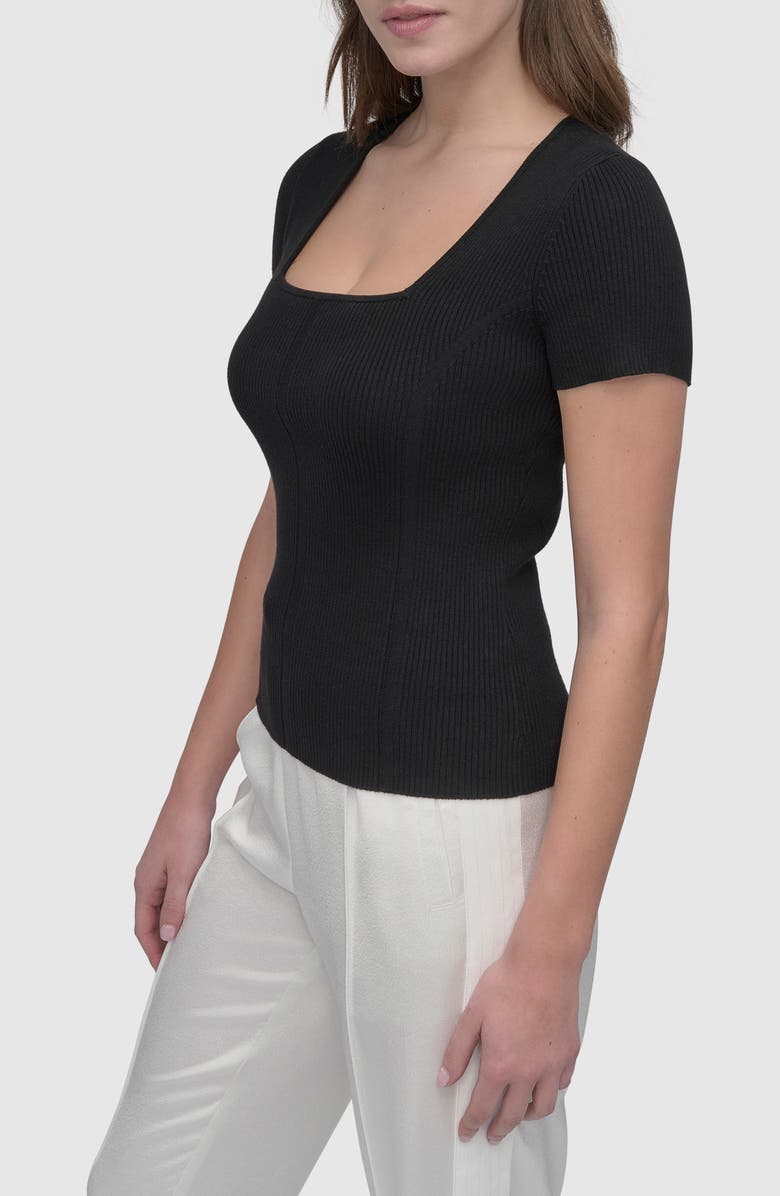 DKNY Square Neck Short Sleeve Cotton Blend Sweater, Alternate, color, 