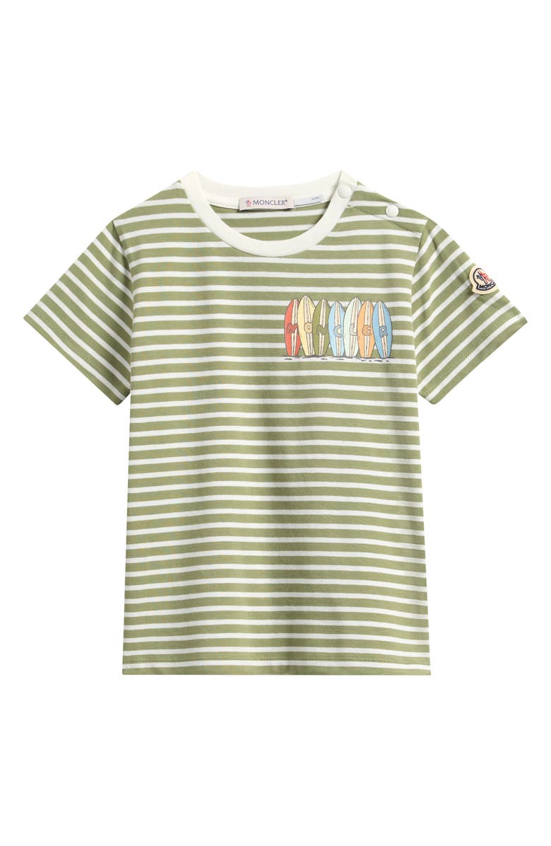 Moncler Kids' Surfboard Stripe Logo Graphic T-Shirt, Main, color, Green