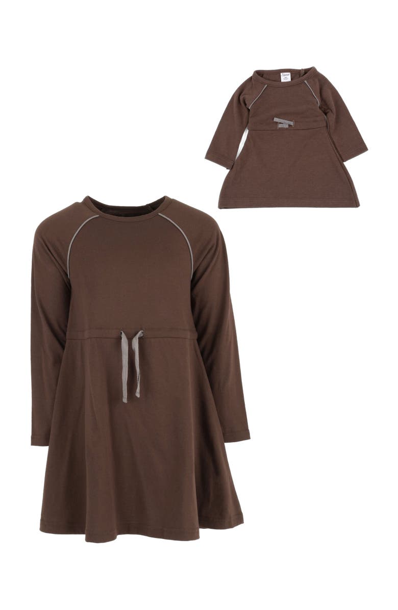 Leveret Girls Bow Tie Dress with Matching Doll Dress, Alternate, color, Brown