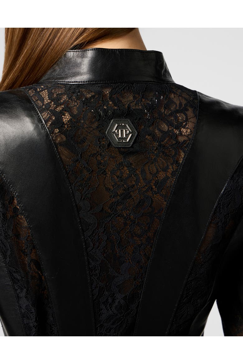 Fitted Biker Jacket With Lace Inserts Women, Alternate, color, black