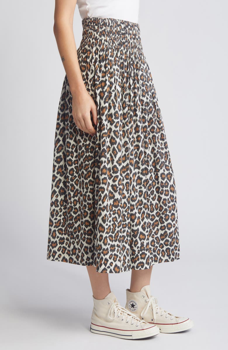 THE GREAT. The Viola Leopard Print Cotton Midi Skirt, Alternate, color,