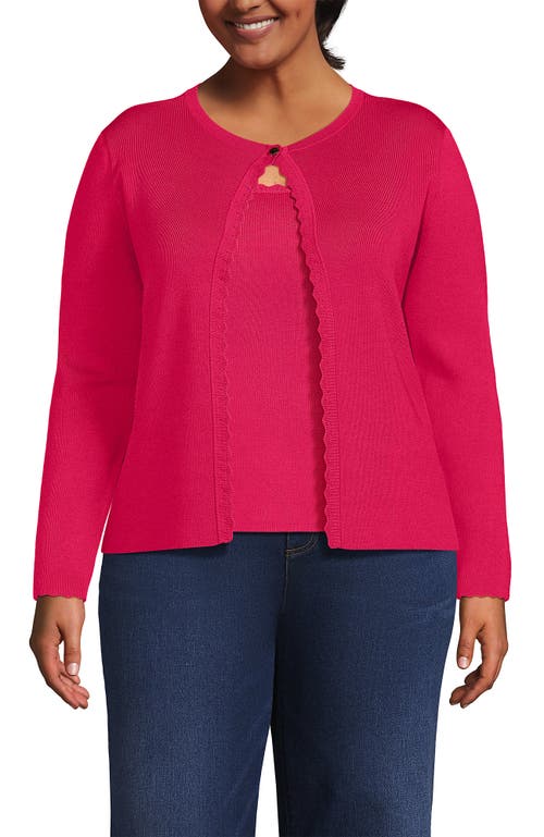Lands' End Plus Size Blend Scallop Edge Fitted Cardigan Sweater In Berry Rouge