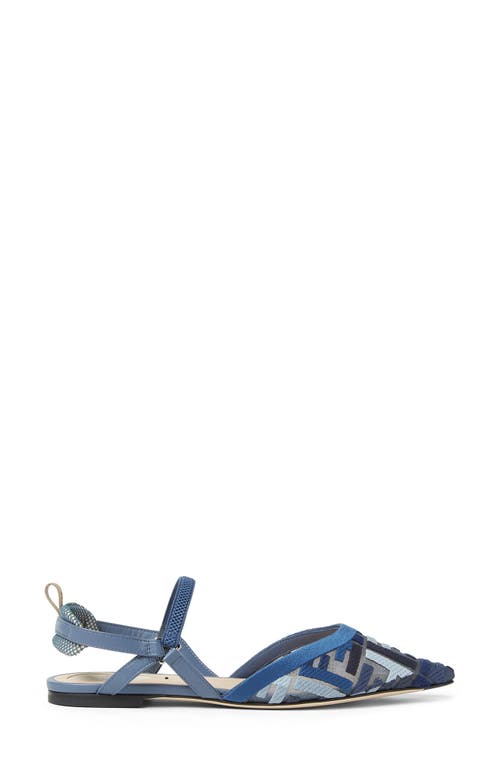 Fendi Blue Flat Mesh Slingbacks With Ff Embroidery
