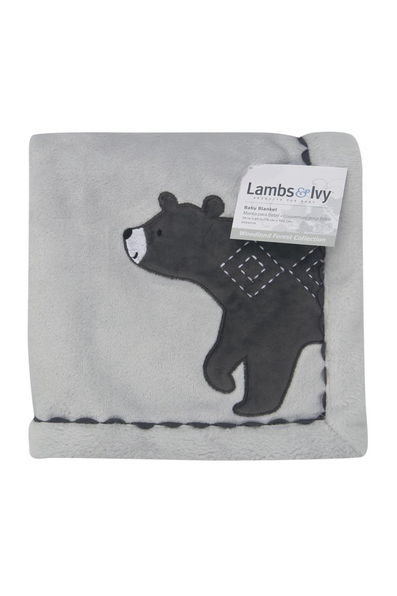 Woodland Forest Fleece Bear Nursery Baby Blanket, Alternate, color, Gray
