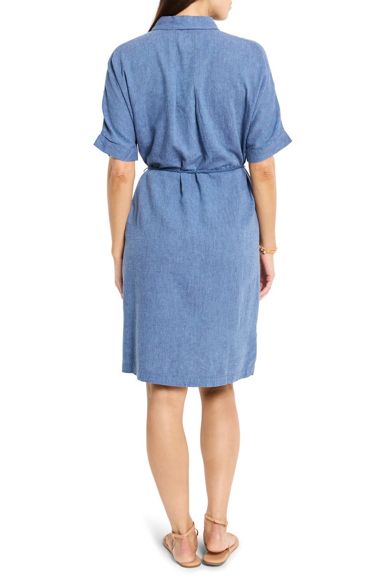 Rumba Tie Belt Linen Blend Shirtdress, Alternate, color, BLUE MIX