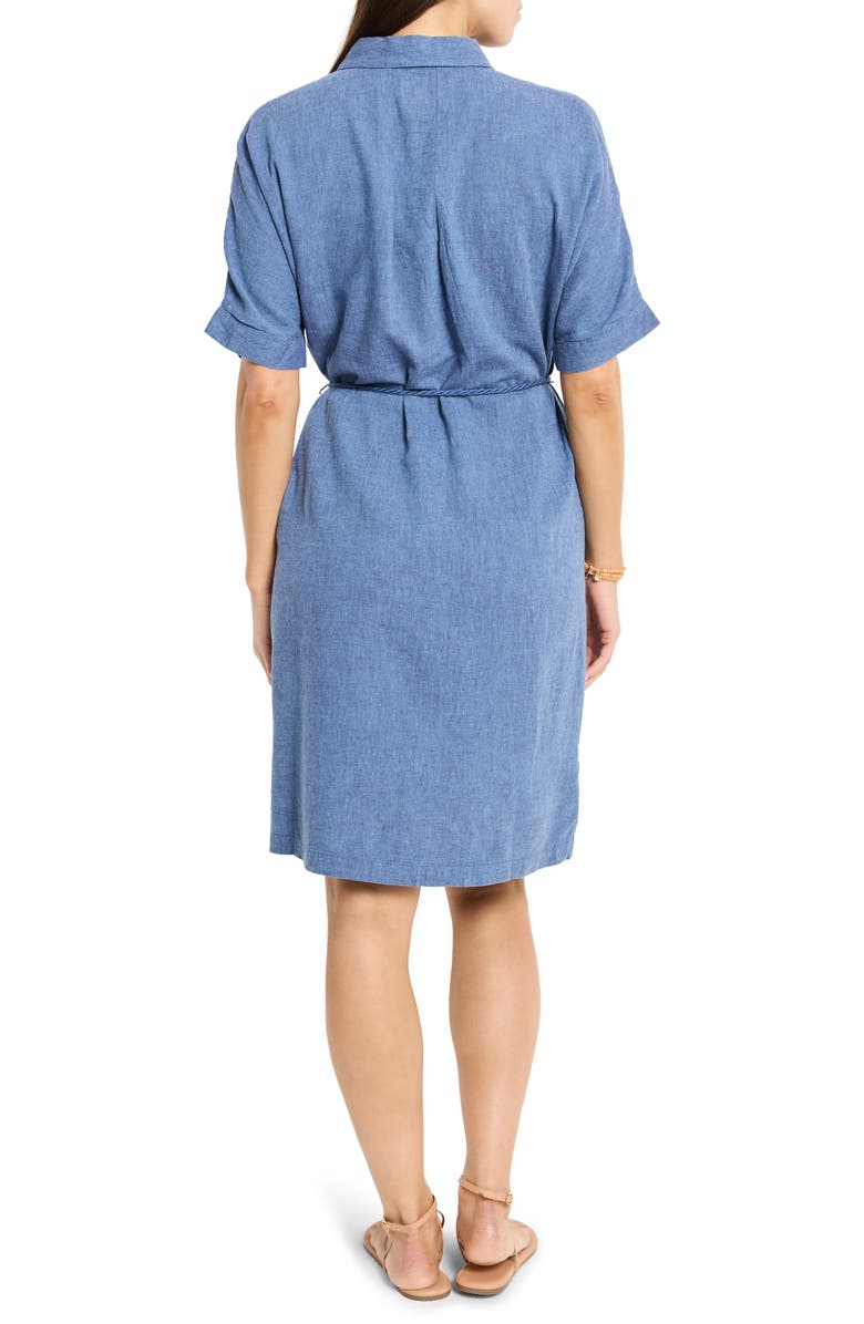 NIC+ZOE Rumba Tie Belt Linen Blend Shirtdress, Alternate, color, Blue Mix