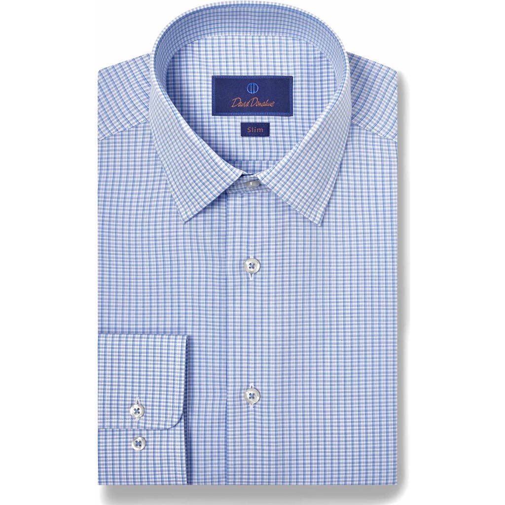 David Donahue Slim Fit Poplin Check Dress Shirt In Blue/sky