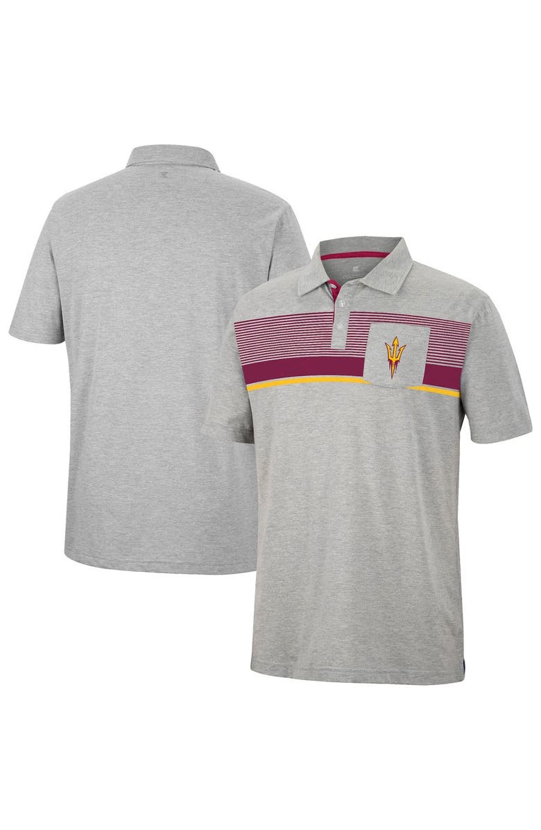 COLOSSEUM Men's Colosseum Heathered Gray Arizona State Sun Devils Golfer Pocket Polo, Main, color, 