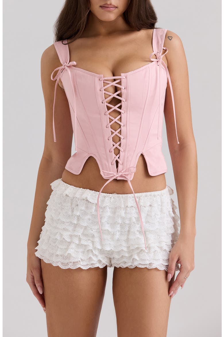 Callie Lace-Up Front Corset Top, Main, color, SILVER PINK