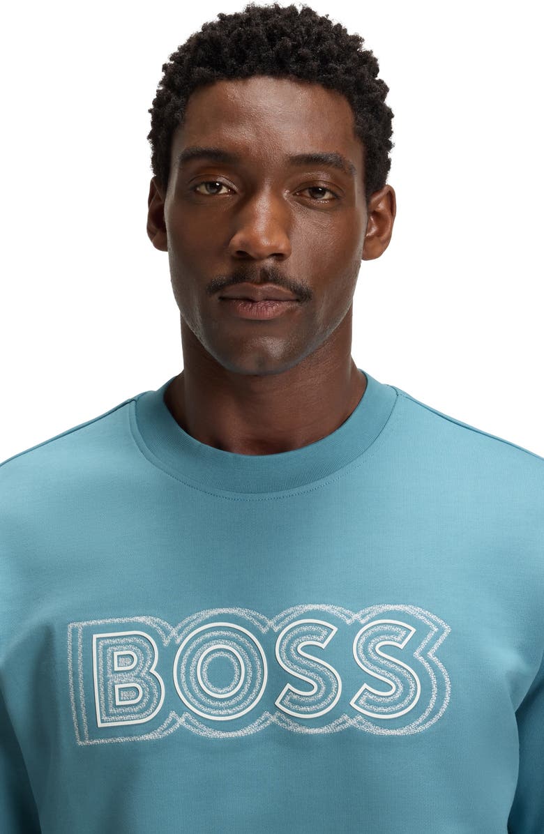 BOSS Soleri Logo Cotton Graphic Sweatshirt, Alternate, color, Light / Pastel Blue