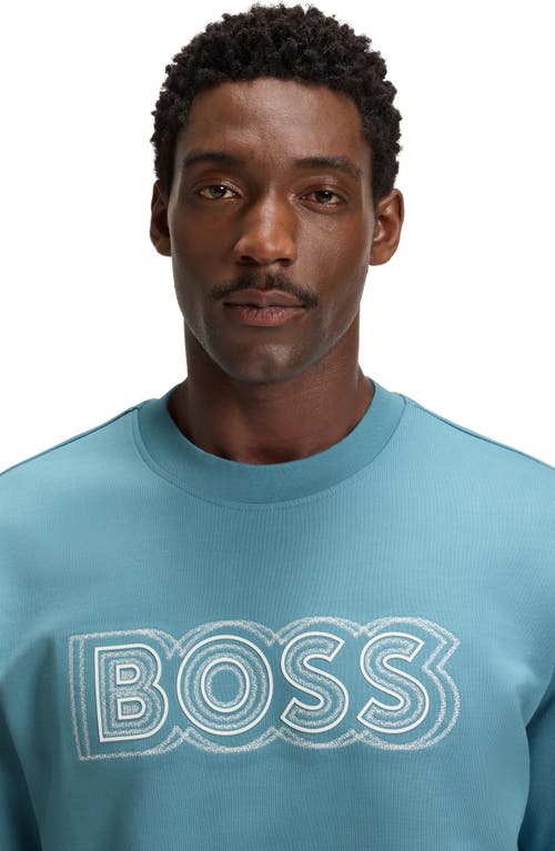 Hugo Boss Boss Soleri Logo Cotton Graphic Sweatshirt In Blue