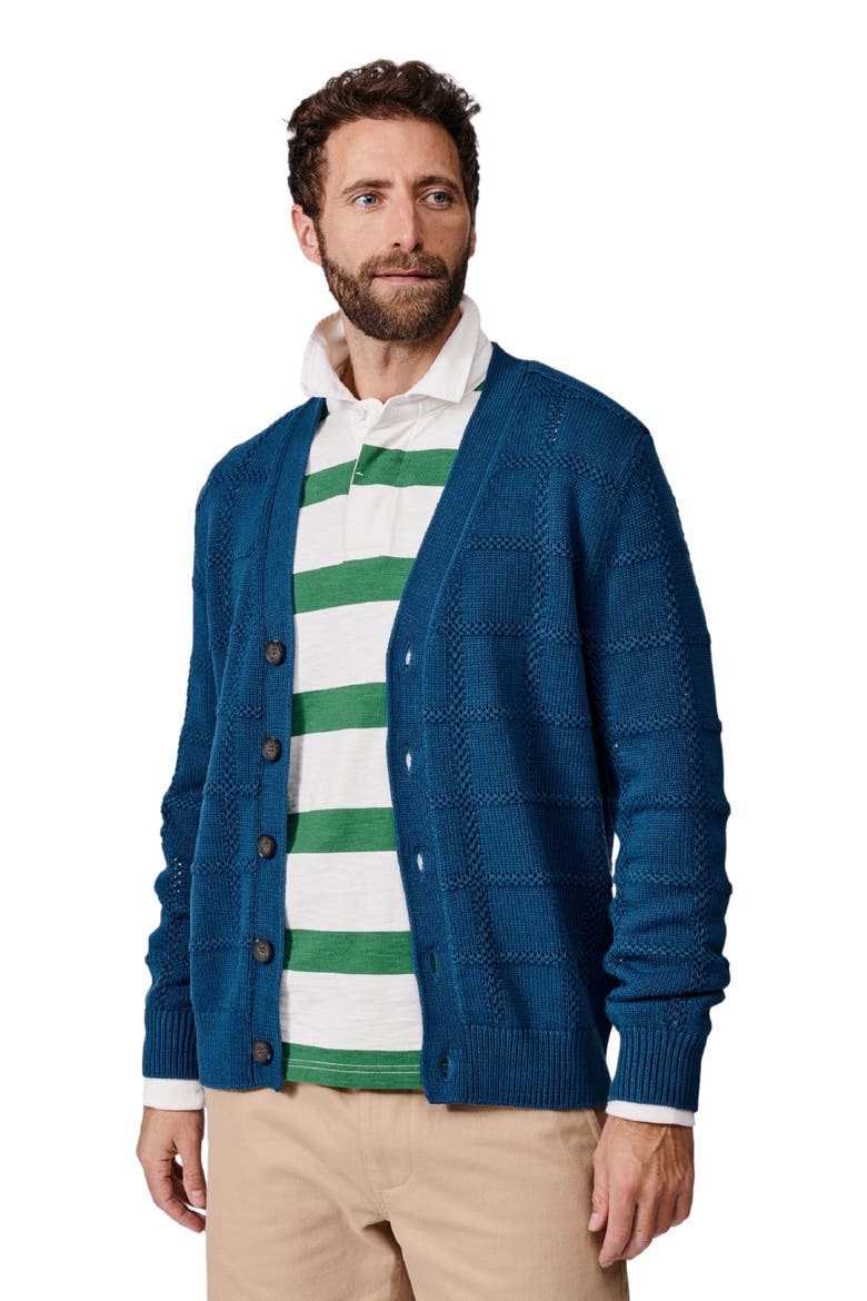 Rainham V-Neck Checked Cardigan, Main, color, Washed Indigo