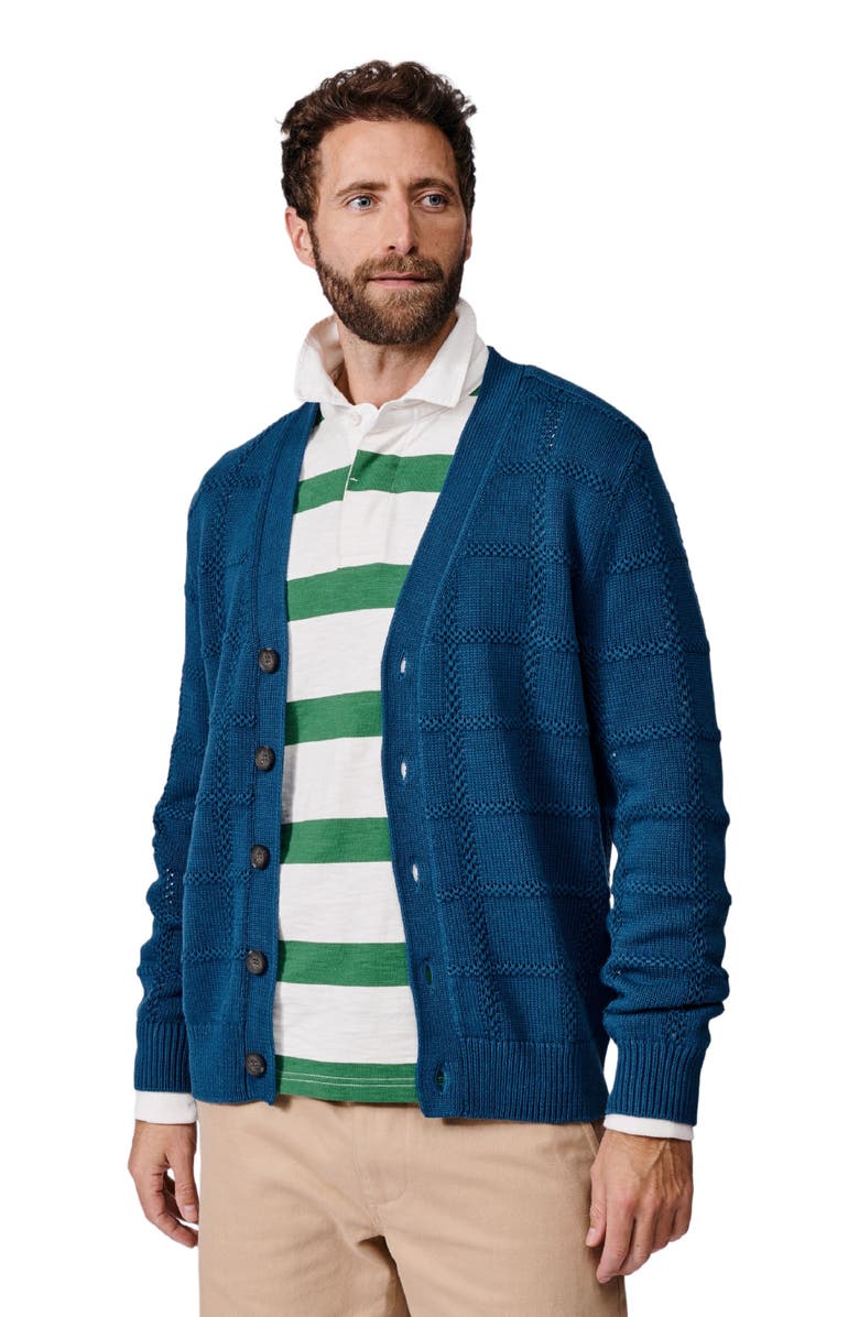 Aubin Rainham V-Neck Checked Cardigan, Main, color, Washed Indigo