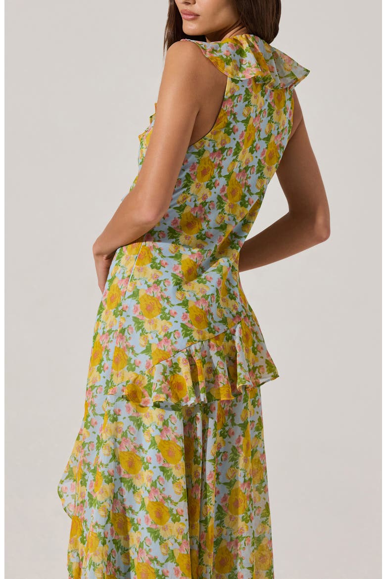 Ruffle Sleeveless High-Low Midi Dress, Alternate, color, BLUE MULTI FLORAL