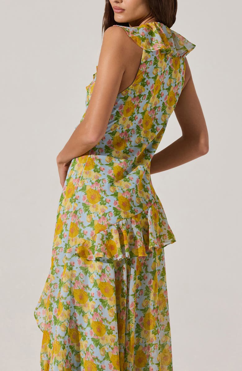 ASTR the Label Ruffle Sleeveless High-Low Midi Dress, Alternate, color, Blue Multi Floral