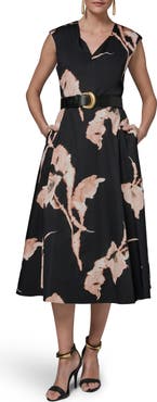 Donna Karan New York Abstract Floral Sleeveless Stretch Cotton Midi Dress