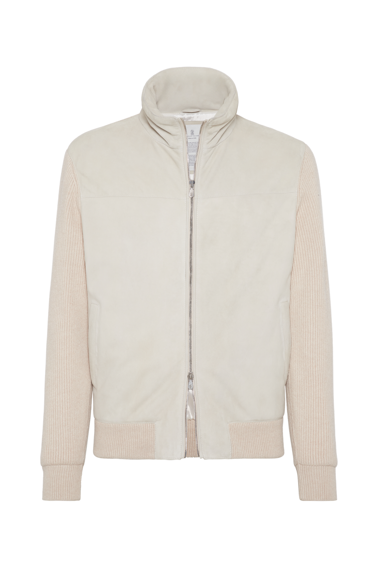 Suede bomber jacket with quilting, Main, color, Natural