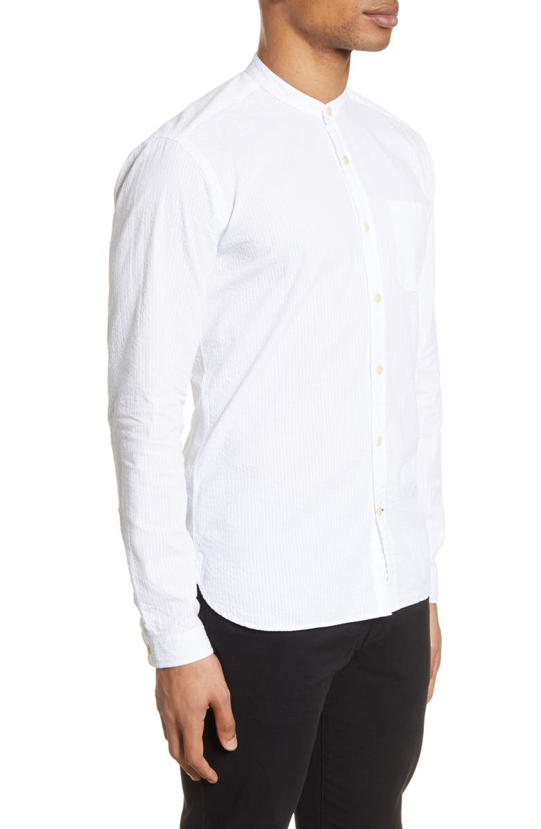 Oliver Spencer Grandad Seersucker Button-Up Shirt, Alternate, color, 