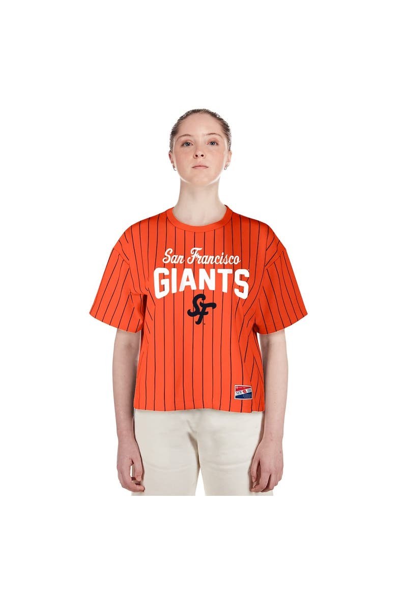 Women's New Era  Orange San Francisco Giants 2025 City Connect Boxy Pinstripe T-Shirt, Alternate, color, Orange