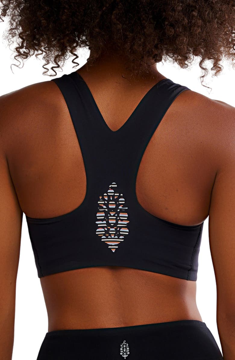 FREE PEOPLE MOVEMENT Win Win Printed Sports Bra, Alternate, color, Black