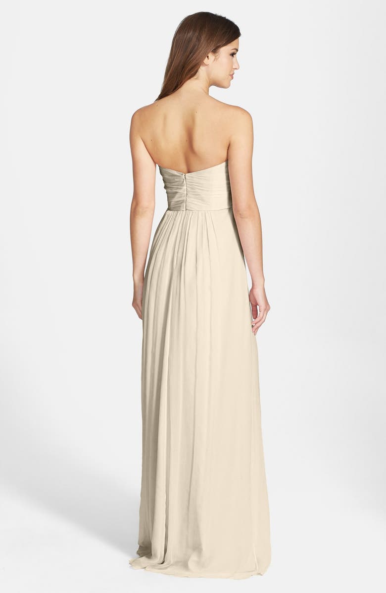 Amsale Strapless Crinkle Chiffon Gown, Alternate, color,