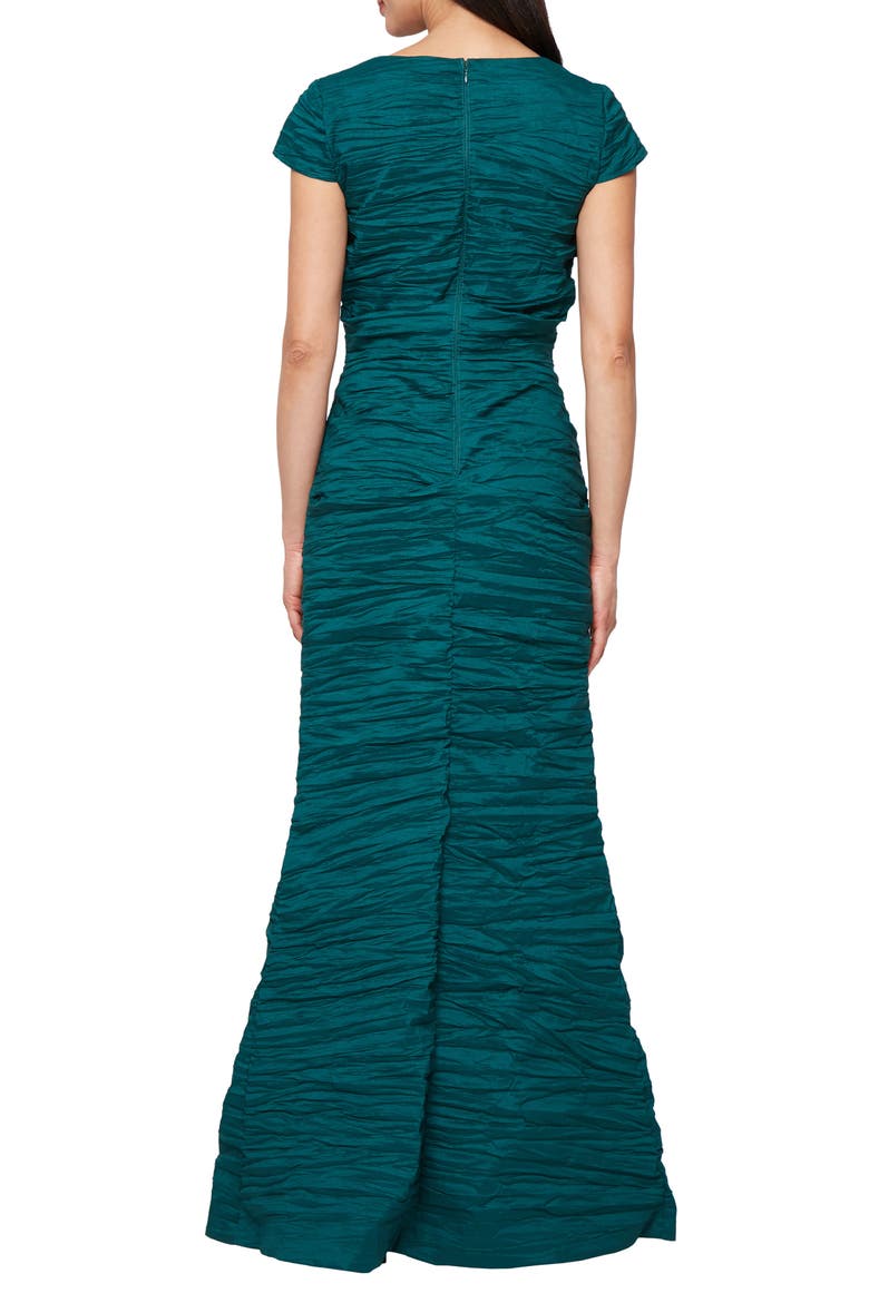 Crinkle Stretch Taffeta Mermaid Gown, Alternate, color, EMERALD GREEN