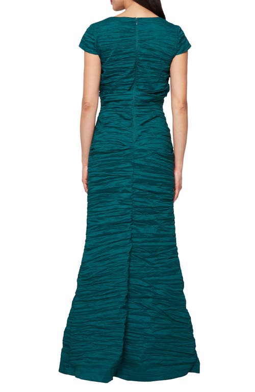 Alex Evenings Crinkle Stretch Taffeta Mermaid Gown In Green